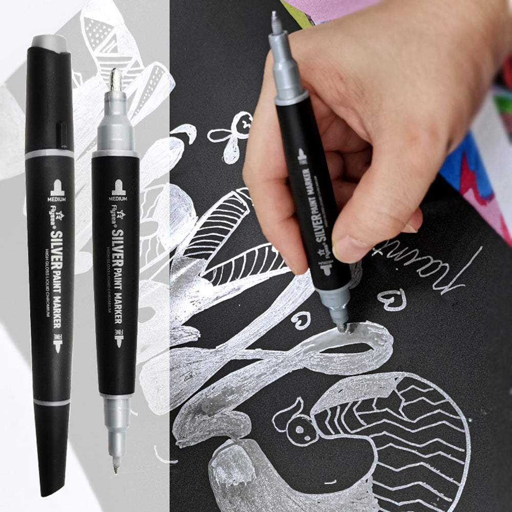 FLYSEA FS-747 Silver Marker Pen 3.0mm 0.7mm Dual Tips Paint Pen for Glass Pebble Plastic FLYSEA FS-747 Silver Marker Pen 3.0mm 0.7mm Dual Tips Paint Pen for Glass Pebble Plastic